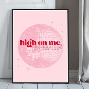 High On Me Jazzy Lyrics Poster | Funky Disco Wall Art House Music Print | Y2K Dance Decor | Ibiza Music | Instant Download | Pink and Red