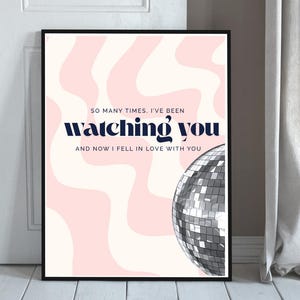 Pink Funky Disco Ball Wall Art | &quot;I&#39;m Watching You&quot; Lyrics | House Music Digital Print | 2000s Dance Music Decor | Instant Download