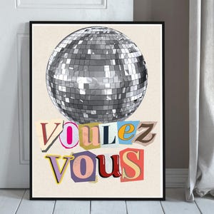 Funky Voulez Vous Discokugel Retro Scrapbook Disco Abba Print Wandkunst | Digitale Datei-Sofortdownload