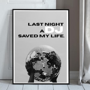House Disco Tech Funky Ibiza Dance Music Print | DJ Saved My Life | Disco Ball | Instant Digital Download | Music Poster Wall Art Typography