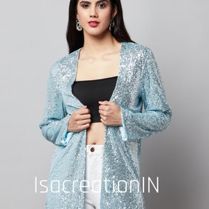 Sequin Front Open Shrugs Dress B , Fun Sequin blazer dress,  cashmere shrug for bride, cover up wedding dress, warm top formal dress