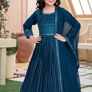 Exclusive Multicolored Embroidery sequin georget kids gown set / Kids Anarkali With Mirror Work And Thread Work, kids gown