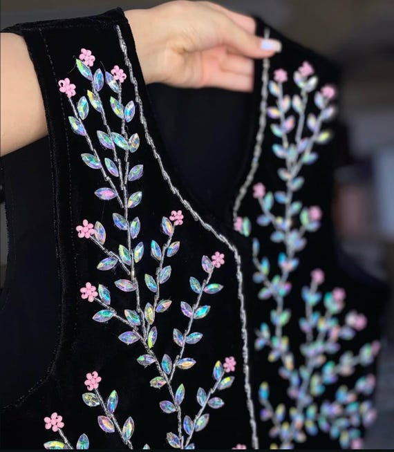 Handcrafted Velvet Vest: Embroidered Floral Stone Work Jacket
