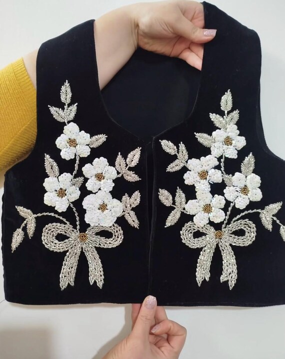 Handmade Kurdish Velvet Vest: Zari Embroidery, Floral Waistcoat - Etsy