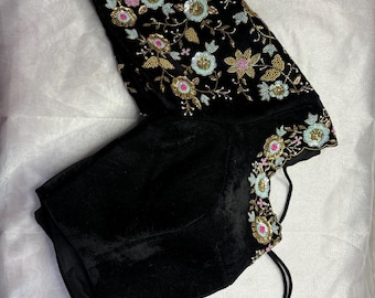 Made to order black velvet pure hand work maggam blouse ,  handcrafted blouse , bridal blouse