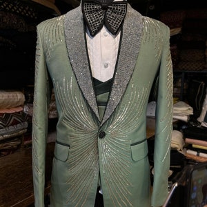Men's navy blue party Handmade  Blazer - Hand Embellishment Blazer - Wedding Blazer Men - party wear blazer  work Blazer for Men