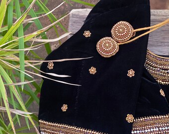 Made to order black zardosi maggam work bridal party blouse, Black maggam blouse for women