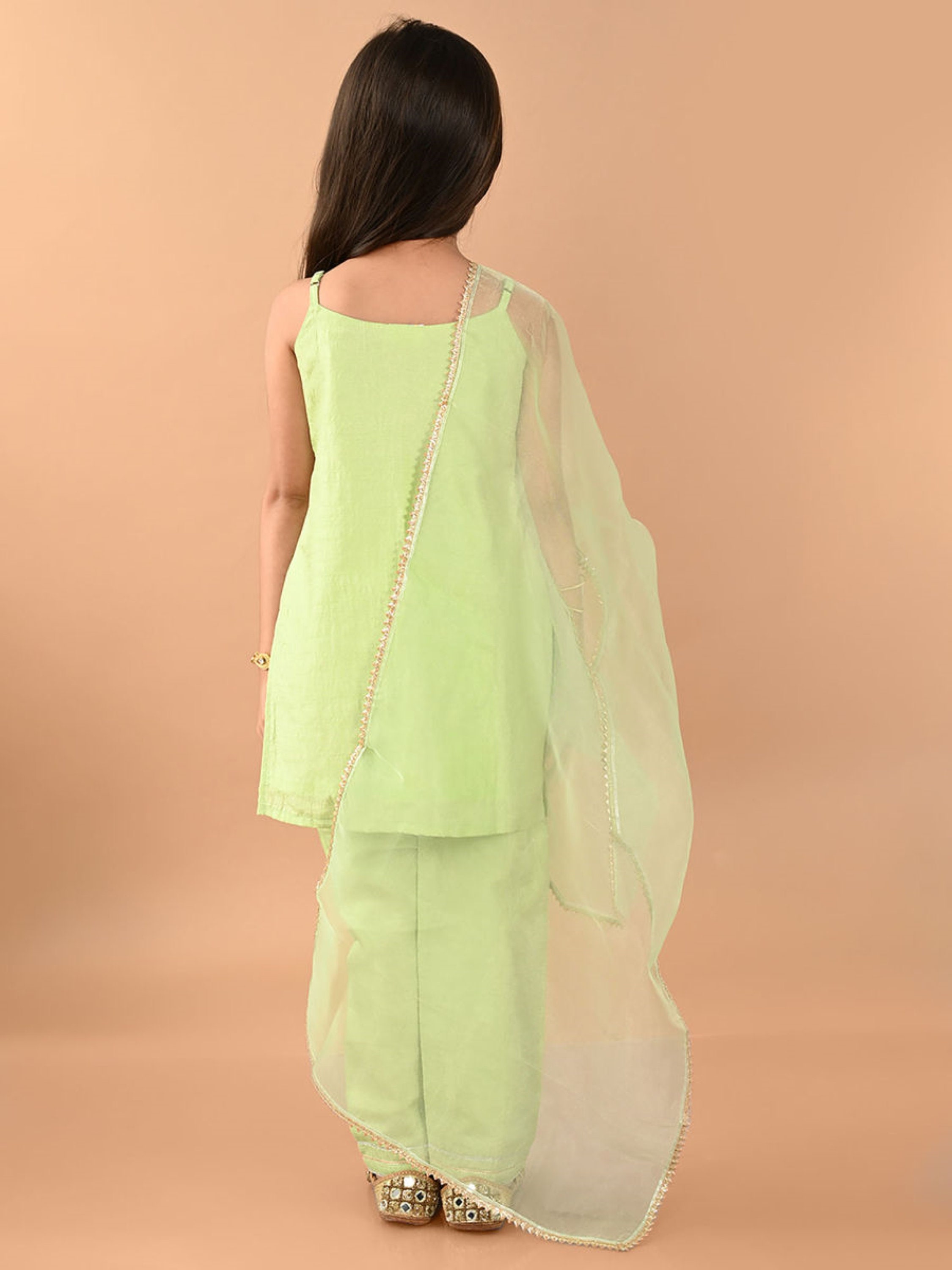Girl Gotapatti Kurta Set- Peach