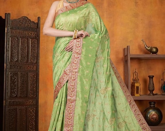 Multicolour Colour Beautiful silk With Embroidery With Cut Work Border Party Wear Saree Wedding Wear Saree Bold And Beautiful Saree