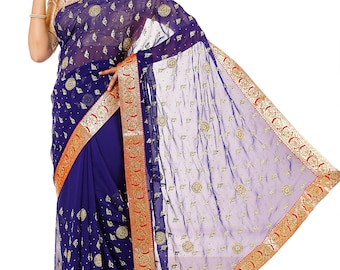 Navy Blue Heavy Embroidery Georgette Sequence Work Saree , Saree For USA Women, Designer Saree, Party Wear Saree, Wedding Wear Saree .
