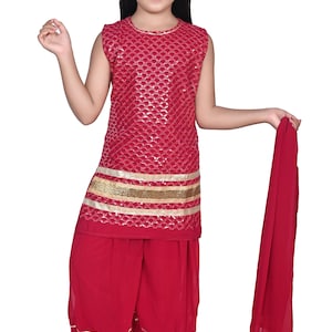Girls sequence Floral embroidery Top with Dhoti  Sharara & With Dupatta/ Girls Indian Dress /Diwali/ Indo western/ Ethnic