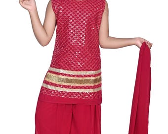 Girls sequence Floral embroidery Top with Dhoti  Sharara & With Dupatta/ Girls Indian Dress /Diwali/ Indo western/ Ethnic