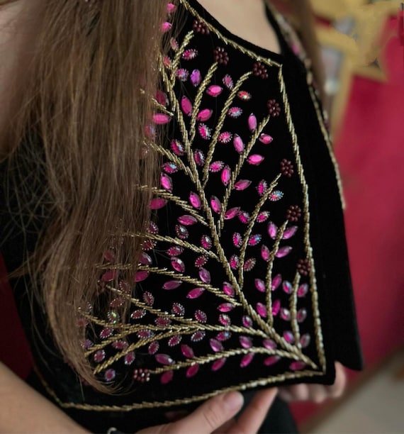女性用トルコ手刺繍ザリベストコート、ベルベットウエストコート