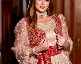 Handcrafted Red Velvet Vest: Zari Embroidery Motiwork Jacket