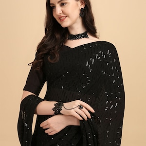 Black Soft Net With Sequence Net Saree, Saree For USA Women, Party Wear Saree, Designer saree, White Saree, Wedding Wear Saree, Saree Blouse