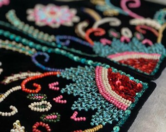 ハンドメイドベルベットベスト：花柄刺繍ストーンワークジャケット