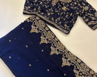 Blue pure georgette Arriwork pure handwork moti zardosi saree , katrina  kaif new premium saree , Katrina kaif red saree