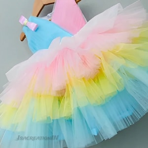 Baby Girl Dress, Rainbow Frock, Toddler Pageant Dress,1st Birthday Frock | Baby Girl Outfit, Fashionable Wedding Outfit for Baby Girl
