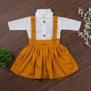 Baby yellow & White frock Puff Sleeve Mid Thigh Casual Dress | Toddler Girls Outfit for Girls | Floral Jumpsuit | Gift for baby girl