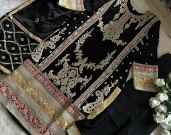 Premium Black Designer Velvet Suit Zari Embroidered Beautiful Winter Wedding Wear Indian Dresses Readymade Salwar Suit Partywear