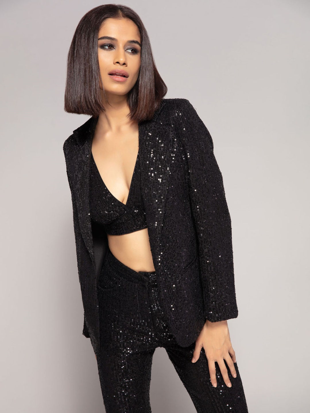 Sequin Blazer Dress Black , New Year's Eve dress, Fun Sequin Blazer dress, Christmas party Sequin dress, Only Sequin jacket