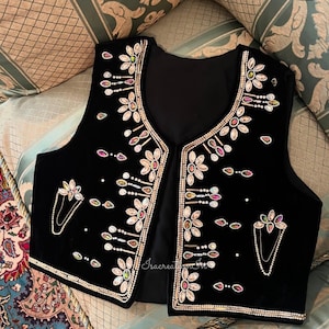 Women  handcrafted work zari embroidery vest coat , velvet waist coat, stone work jacket