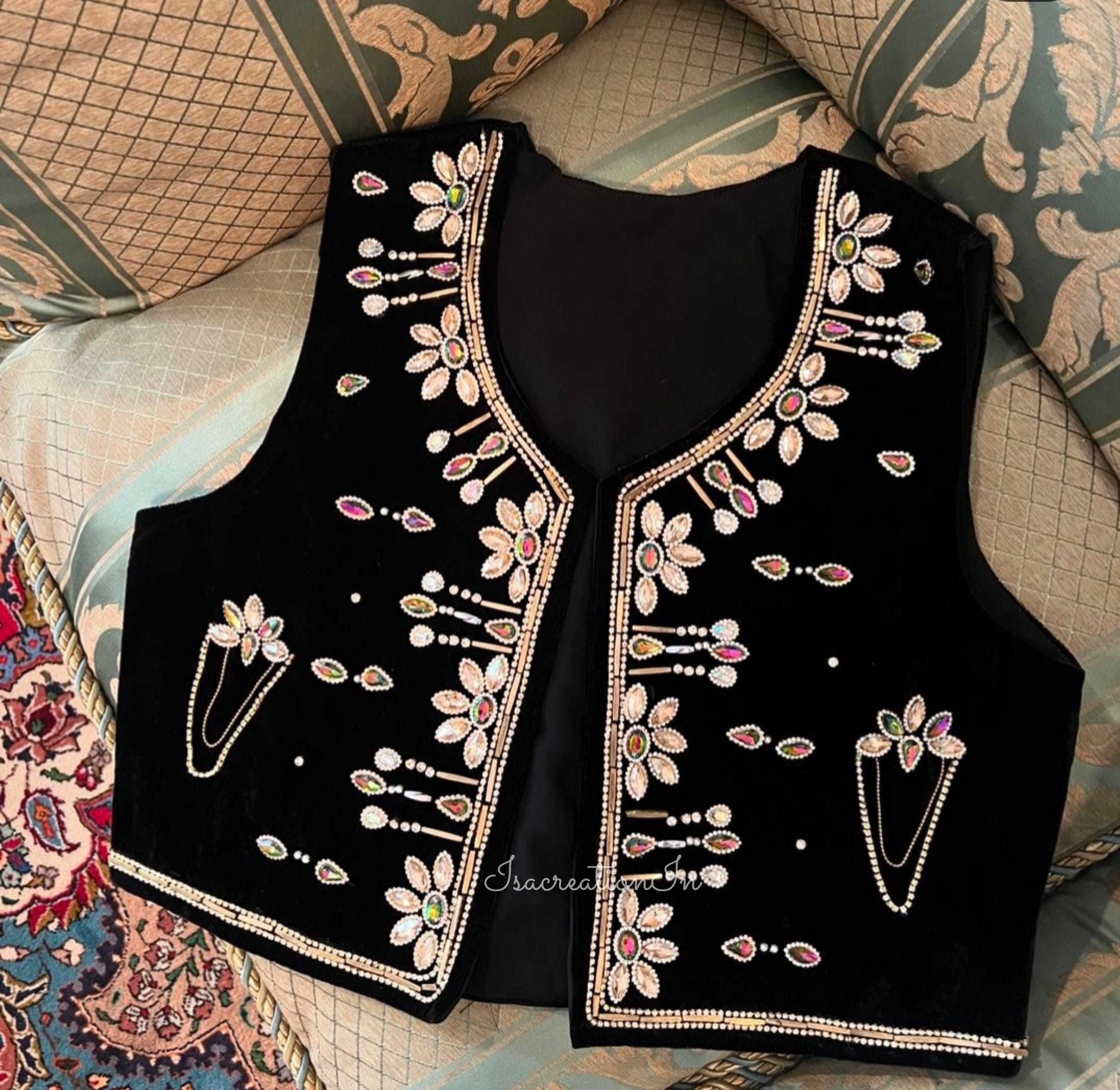Women Handcrafted Work Zari Embroidery Vest Coat , Velvet Waist