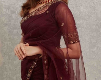 Ruby PInk Hand Embroidered Organza Tessu Work Saree Traditional Wear Designer Saree Party Wear Saree Wedding Saree For USA Women