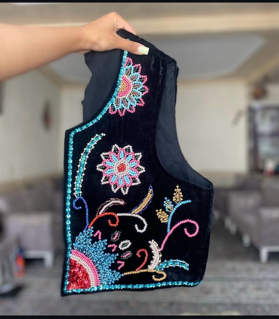 Handcrafted Velvet Vest: Embroidered Floral Stone Work Jacket - Etsy