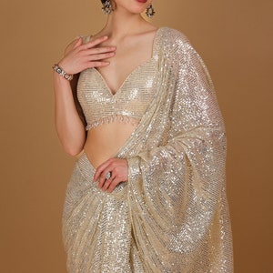 deepika padukone party dresses Deepika Padukone Golden Color Georgette Fancy Sequence Saree