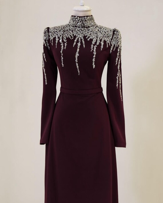 burgundy fancy dress Beaisland round neck short sleeve maternity dress – Bearsland main image 1