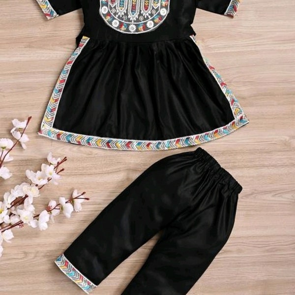 Exclusive Black Colour Rayon kurta set for girl , 2 pis kurta sharara set /Daughter dresses for kids readymade , beautiful suits for kids