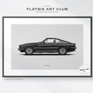 007 Aston Martin V8 Saloon Sketched Wall Art - Multi-colour Automotive Art Print - James Bond Car Poster Illustration