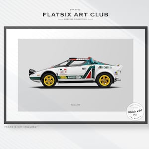 Lancia Stratos Alitalia Rally Car Sketched  Art Print: Italian Motorsport Illustration