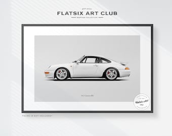 Porsche 911 (993) Carrera RS Sketched Art Print: Automotive Car Poster