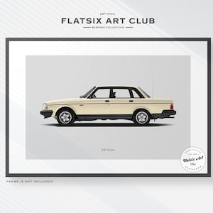 Volvo 240 Turbo Sedan Sketched Wall Art - Multi-colour Automotive Art Print - Car Poster Illustration
