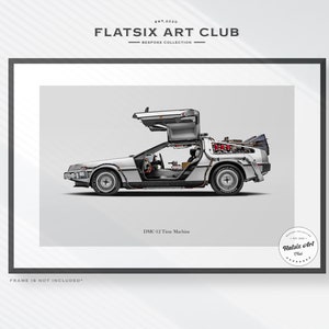 DeLorean DMC-12 Time Machine Sketched Art Print: Back to the Future Car Poster