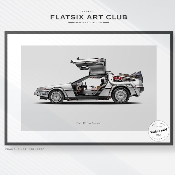 DeLorean DMC-12 Time Machine Sketched Art Print: Back to the Future Car Poster