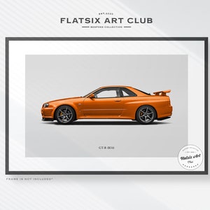 Nissan GT-R R34 Sketched Wall Art - Multi-colour Automotive Art Print