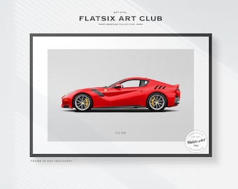 Ferrari F12 TDF Sketched Wall Art - Multi-colour Automotive Art Print - Car Poster Illustration