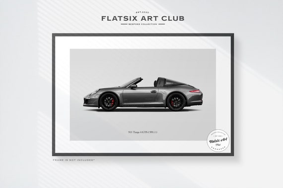Porsche 911 (991.1) Targa 4 GTS Sketched Art Print: Automotive Car