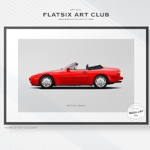 Croquis d&#39;art mural Porsche 944 Turbo Cabriolet - Impression d&#39;art automobile multicolore - Illustration d&#39;affiche de voiture