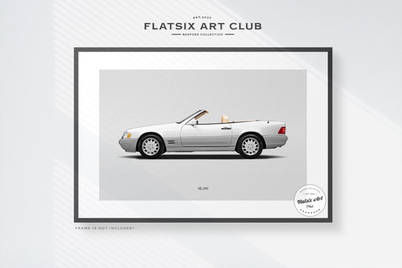 Mercedes-Benz SL500 (R129) Sketched Wall Art - Car Poster Illustration