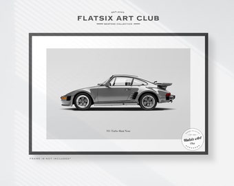 Porsche 930 Turbo Slant Nose Sketched Art Print: Automotive Car