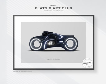TRON Legacy Light Cycle Sketched Art Print: Automotive Movie Car Poster