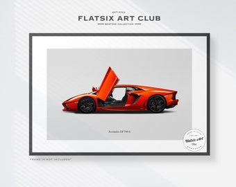 Lamborghini Aventador LP700-4 Sketched Wall Art - Car Poster Illustration