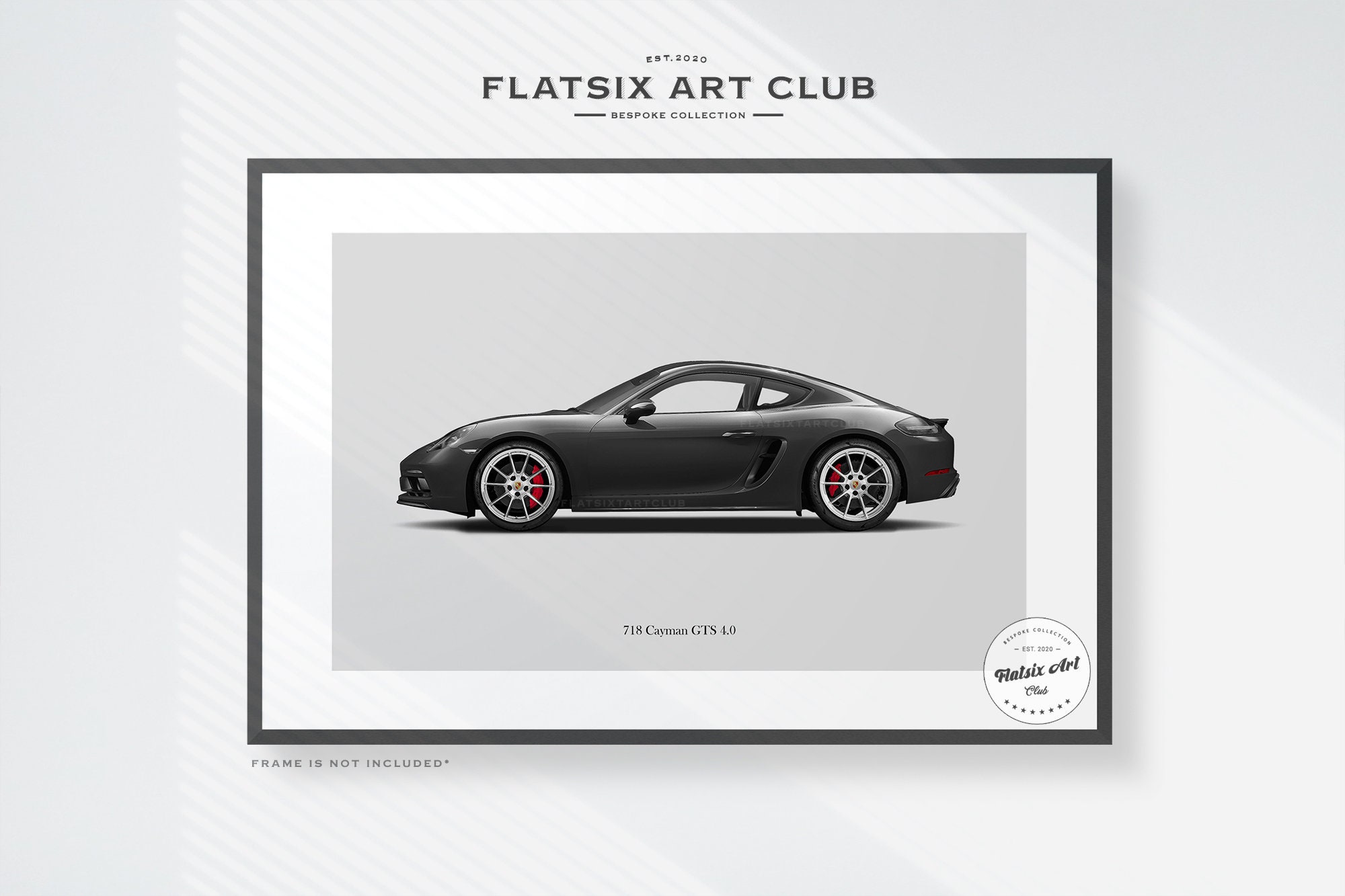 Porsche 718 Cayman GTS Sketched Wall Art - Multi-colour Automotive