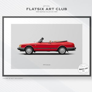 Saab 900 Turbo Cabriolet Sketched Wall Art - Multi-colour Automotive Art Print - Car Poster Illustration