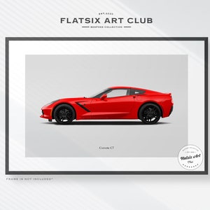 Croquis d'art mural Chevrolet Corvette C7 - impression d'art automobile multicolore - illustration d'affiche de voiture
