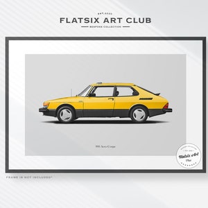 Saab 900 Aero Coupe Sketched Wall Art - Multi-colour Automotive Art Print - Car Poster Illustration